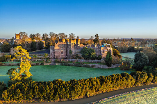 Berkeley Castle from a drone, Berkeley, Cotswolds, Gloucestershire, England