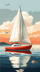 Fototapeta premium Illustration of a sailing yacht. Sailboat.