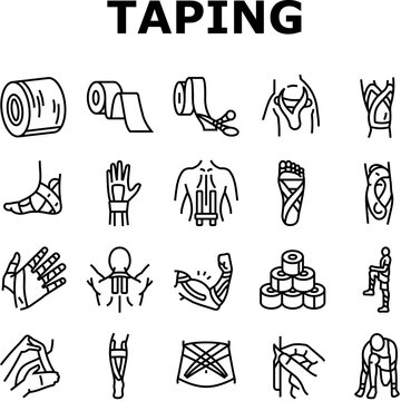 kinesio taping kinesiology icons set vector