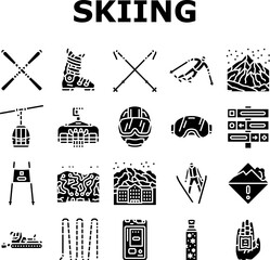alpine skiing snow slalom icons set vector