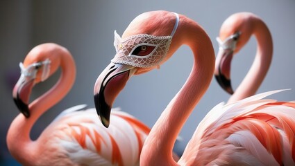 Naklejka premium Elegant flamingo in a masquerade ball outfit with a lace mask