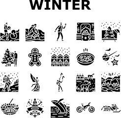winter spend time icons set vector