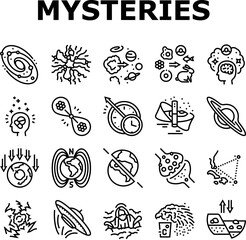 unsolved mysteries question icons set vector
