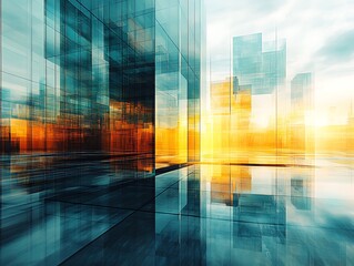 Sunset Cityscape Glass Reflections