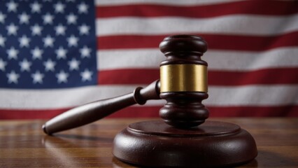 Judge's gavel in front of usa flag representing justice and law in america