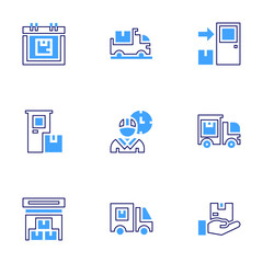 Delivery icon set. Bold line style. Duotone colors. Editable stroke. calendar, deliverytruck, doordelivery, delivery, handlewithcare, expressdelivery