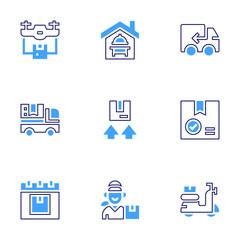 Delivery icon set. Bold line style. Duotone colors. Editable stroke. delivery, fooddelivery, truck, deliverytruck, deliverybox, deliverybike