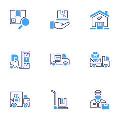 Delivery icon set. Bold line style. Duotone colors. Editable stroke. delivery, homedelivery, van, deliverytruck, deliveryman