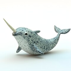 A charming 3D rendered cartoon narwhal, playfully posed against a white background. Its cute expression adds to its appeal. Detailed Animal isolated on white background. Mystical Narwhal Whale