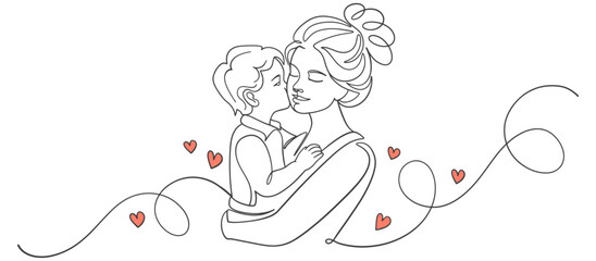 Mother and baby line art style vector illustration, mothers day celebration background