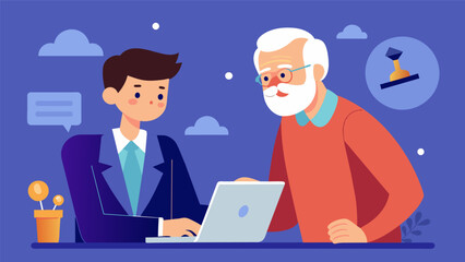 Fototapeta premium A retired CEO advising a young entrepreneur on business strategy and leadership skills.. Vector illustration