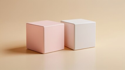 Fototapeta premium Minimalist mockup of pastel cubes on a wooden surface for modern design projects.