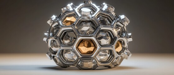 Abstract Metallic Sphere: A 3D Render of a Geometric Honeycomb Structure