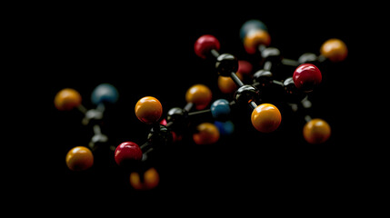 Obraz premium Detailed Molecular Model with Multicolored Spheres on Black Background for Scientific Visualization and Research