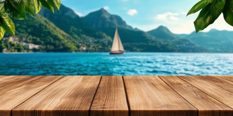 Obraz premium Tranquil Lake View with Sailboat and Mountains