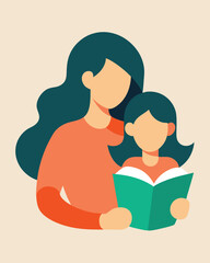 Fototapeta premium Cozy Mother's Day: Mom Reading to Daughter Joy Book Love Care Home Warm