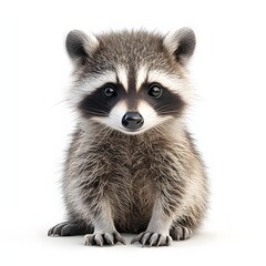 Obraz premium Close-up shot of a cute baby raccoon sitting against a white background. Adorable Raccoon