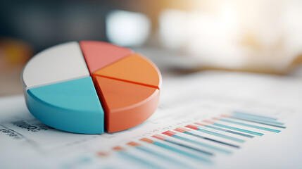 Fototapeta premium A pie chart is on top of a piece of paper with a bunch of numbers