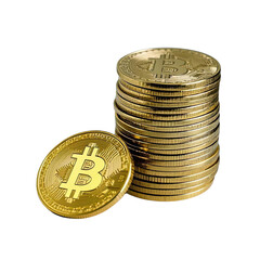 Stack of Gold Bitcoin Scattered on Transparent Background, Generative AI