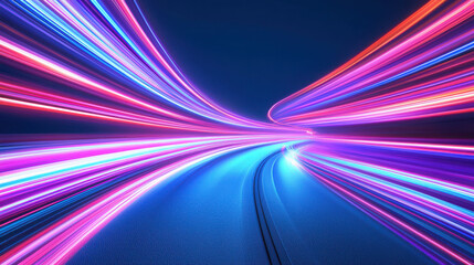 Dynamic light trails symbolize fast streaming and vibrant motion, creating sense of energy and excitement in colorful display