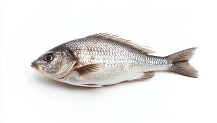 Fototapeta premium Fresh whole fish isolated on white background seafood ingredient natural texture scales fins and freshness culinary preparation