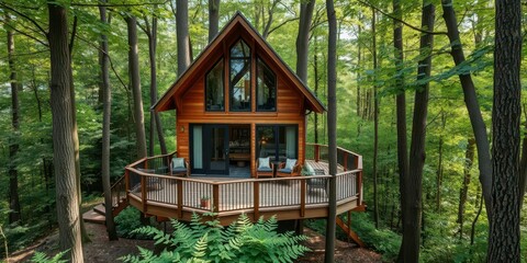  Eco Friendly Treehouse with Large Deck and Sustainable Architecture in Forest Setting