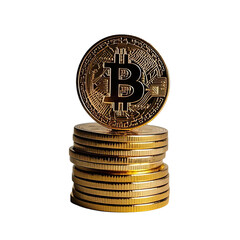 Stack of Gold Bitcoin Scattered on Transparent Background, Generative AI