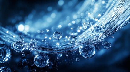 Futuristic depiction of water molecules interacting with energy waves, creating a visual fusion