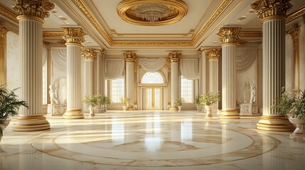 Fototapeta premium Realistic Fantasy Interior of Palace with Golden Details