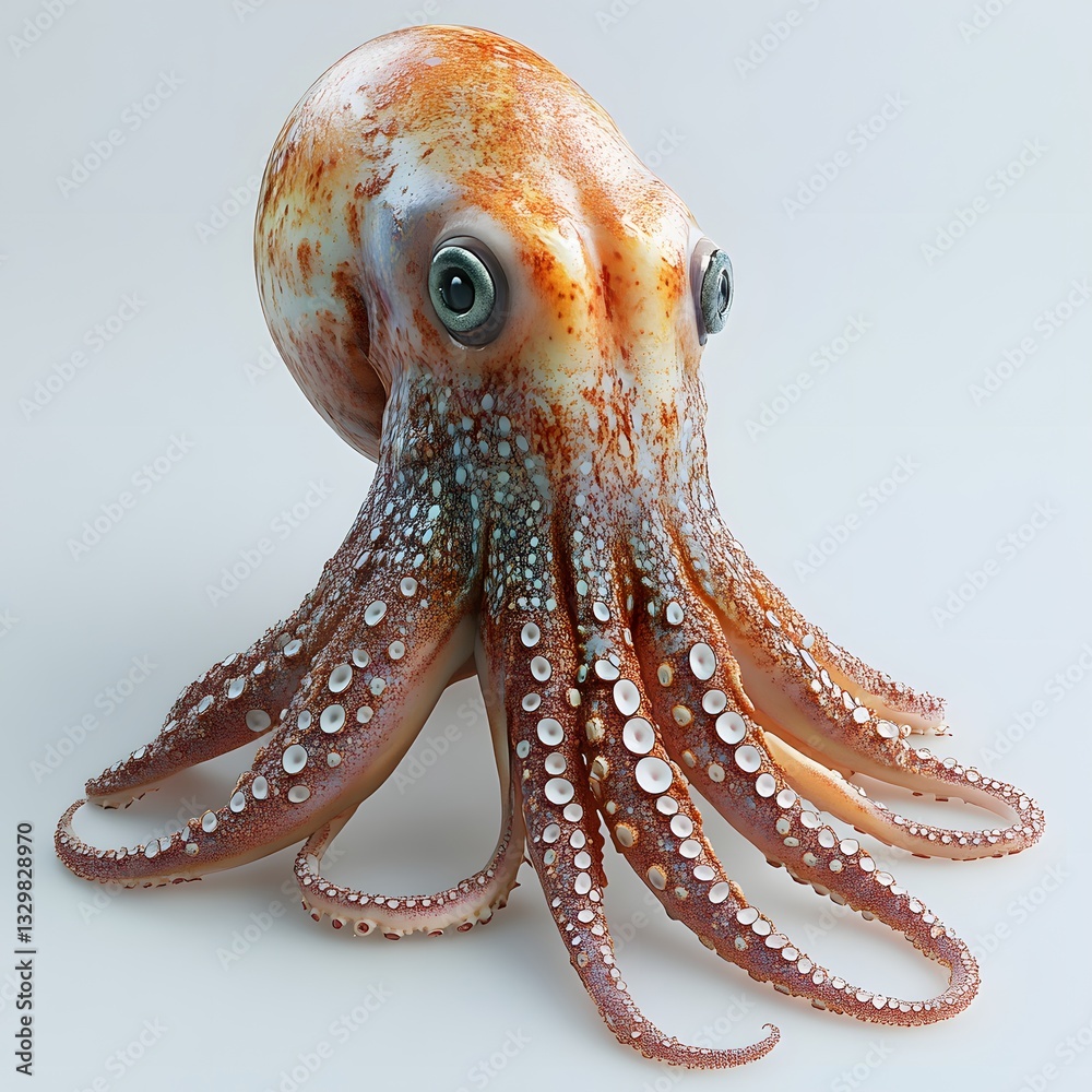 Poster close-up of a digitally rendered octopus, showcasing intricate detail and vibrant colors.. detailed 