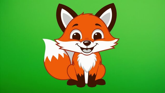 fox cartoon isolated on white, The fox has bright orange fur with white accents on its face, chest, and the tip of its tail