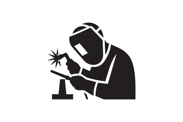 welder man silhouette vector illustration in black and white, set against a white background