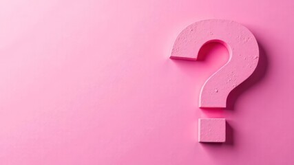 pink question mark on light pink background. concept of inquiry, curiosity and uncertainty. modern minimalist design. graphic web poster, banner