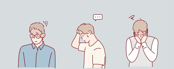 Sad and Nervous Man with Problem. Hand drawn style vector design illustrations.