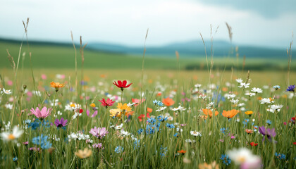 Obraz premium A vibrant field of wildflowers showcasing various colors and natural beauty.