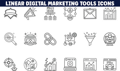 Linear Digital Marketing Tools Icons SEO, SEM, Email, Analytics