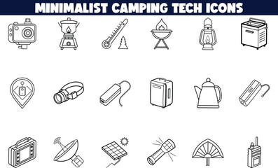 Minimalist Camping Tech Icons Gadgets for Outdoor Adventures