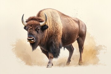 Buffalo is standing in the dirt with its head down