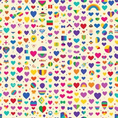 Colorful pattern of hearts and other shapes