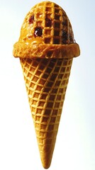 Waffle ice cream cone with red fruit dessert on display