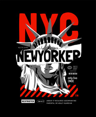 new yorker slogan with liberty statue graphic vector illustration created by hand drawn © tsuponk