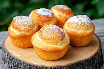 Freshly baked muffins dusted with powdered sugar