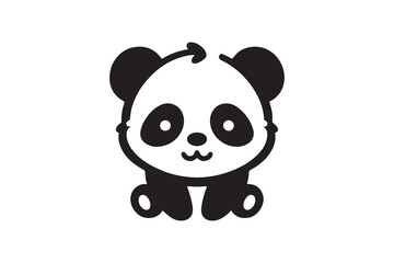 Fototapeta premium simple and subtle vector silhouette of baby cute panda in black and white, set against a white background