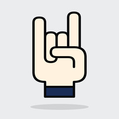 Rock On Hand Gesture. An illustrated hand giving the iconic rock on hand gesture, a symbol of music, rebellion, and good times.