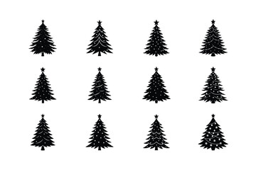 Christmas tree silhouette vector Bundle