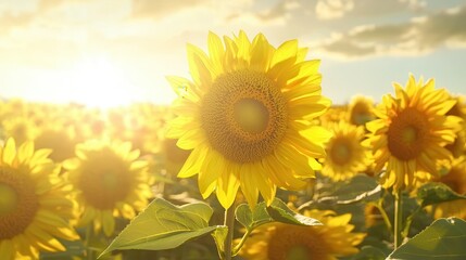 Fototapeta premium Golden Hour Sunflowers in a Vibrant Field