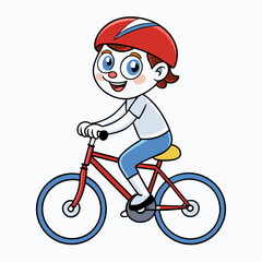 Happy Cartoon Boy Riding a Red Bicycle &ndash; Fun and Playful Kids Illustration