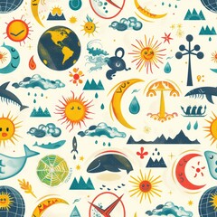 Naklejka premium Colorful and whimsical design of various celestial bodies and animals