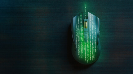 Digital Interface: A sleek computer mouse merges with cascading lines of digital code, creating a captivating visual metaphor for technology and data processing.