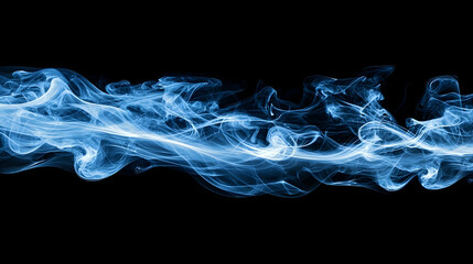 Abstract Blue Light Wave with Glowing Particles on a Black Background Creates Dynamic Energy and Futuristic Design